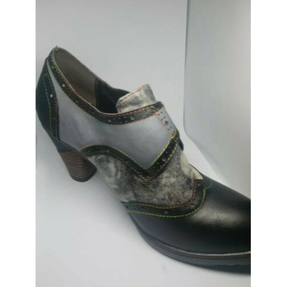 CrazycatZ Leather Pumps,Womens Colorful Vintage Block Heel Oxford Vintage Shoes - Picture 3 of 8